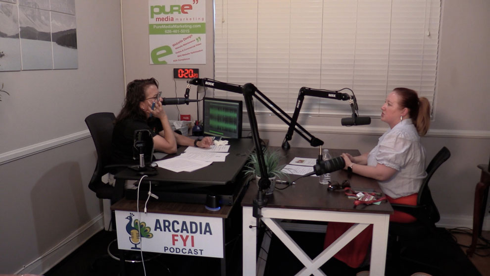 Christine Zito interviewing Nutritionist, Professor, Author, Victoria Buxton-Pacheco with USC Arcadia Hospital on Arcadia FYI Podcast.