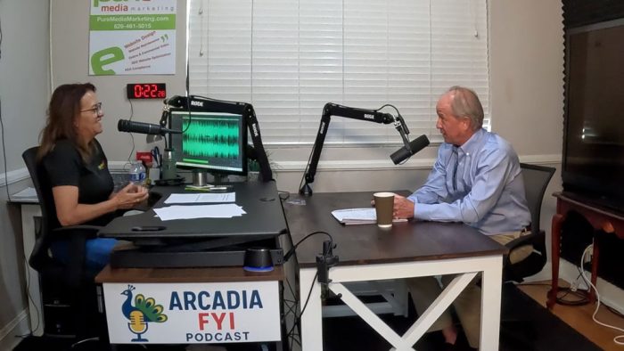 Pete-and-Christine-2 Pete Siberell with Santa Anita Park and Host Christine of Arcadia FYI in studio at Pure Media Marketing.