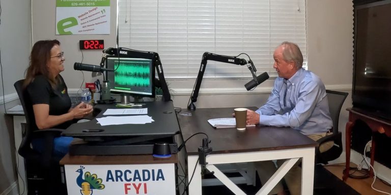 Pete-and-Christine-2 Pete Siberell with Santa Anita Park and Host Christine of Arcadia FYI in studio at Pure Media Marketing.