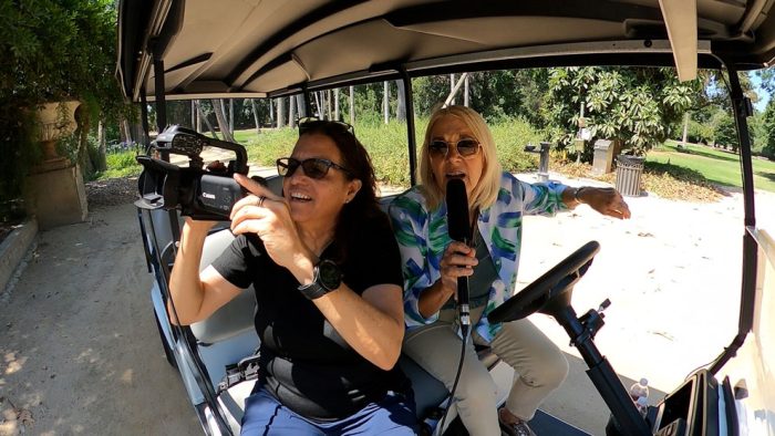 Sylvia Rosenberger, Chief Development Officer of the Los Angeles Arboretum Foundation, Inc. showing Christine Zito of Arcadia FYI places in the Arboretum.